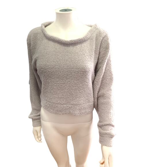 Sincerely Jules Grey Plush Boat Neck Cropped Soft Sweater M NWOT - Picture 1 of 5
